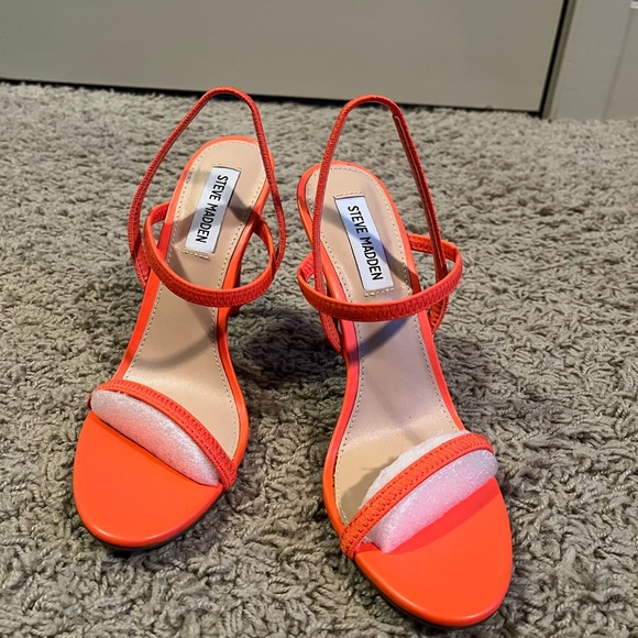 Steve Madden Neon Coral Strappy Heeled Sandals - Picture 2 of 5
